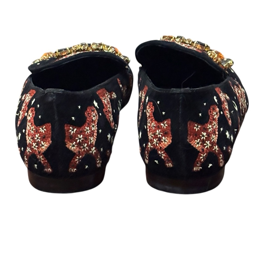 Boden Embellished Loafers, black embroidered cheetah, glass/metal. Women’s 39, 8 - Picture 5 of 9
